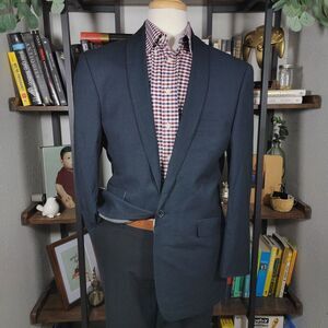 Stacy Adams Gold men's Sport Coat Blazer Single Button Shawl Plaid Navy Size 42R